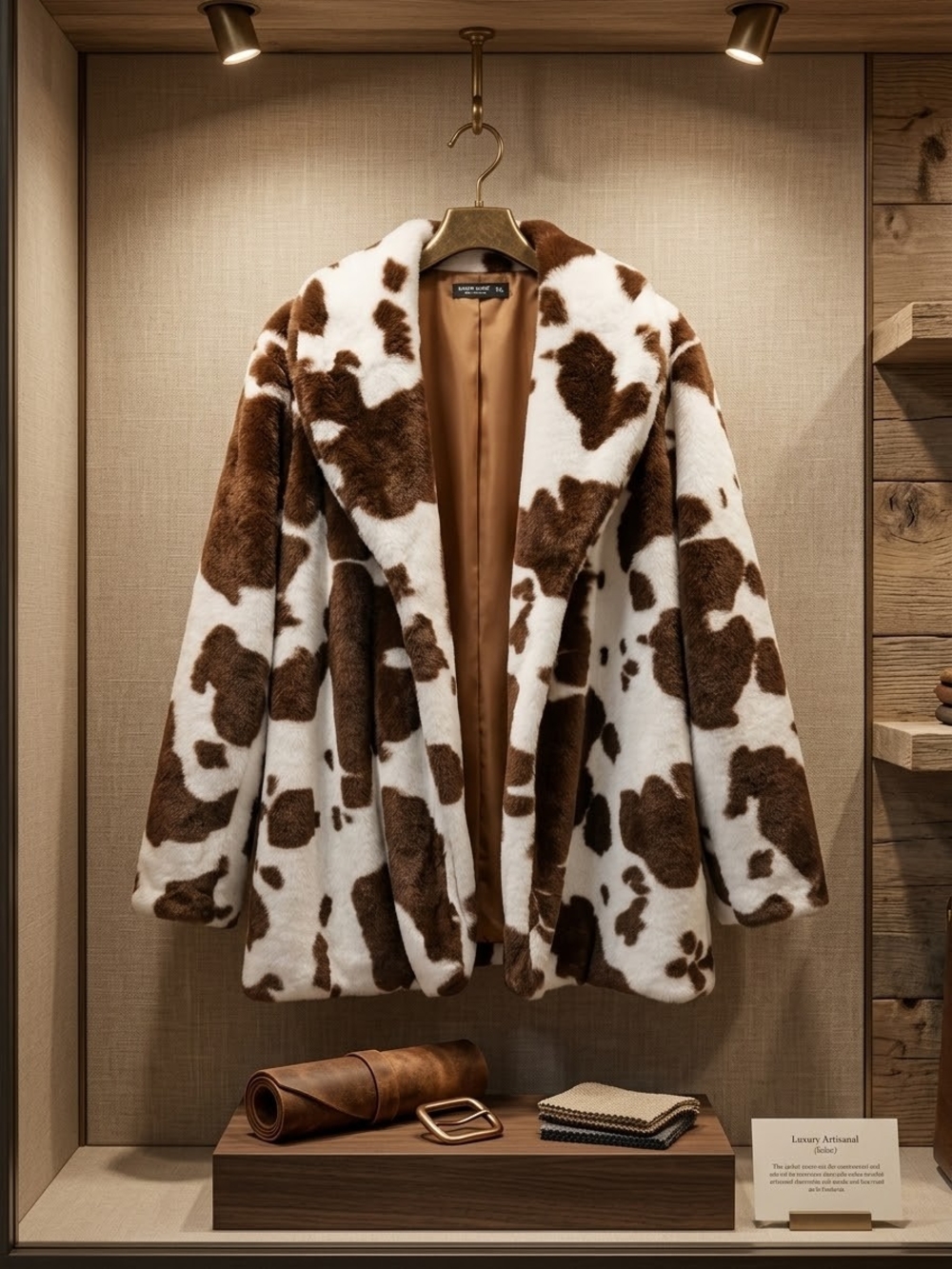 SHEIN CURVE Faux Fur Cowprint Jacket - Brown & White Size 1XL